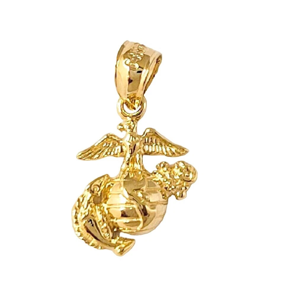 Small 14k Yellow Gold Eagle Globe Anchor Pendant Charm, Made in USA