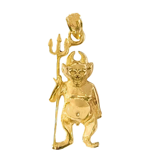 14k Yellow Gold Devil With Pitchfork Pendant
