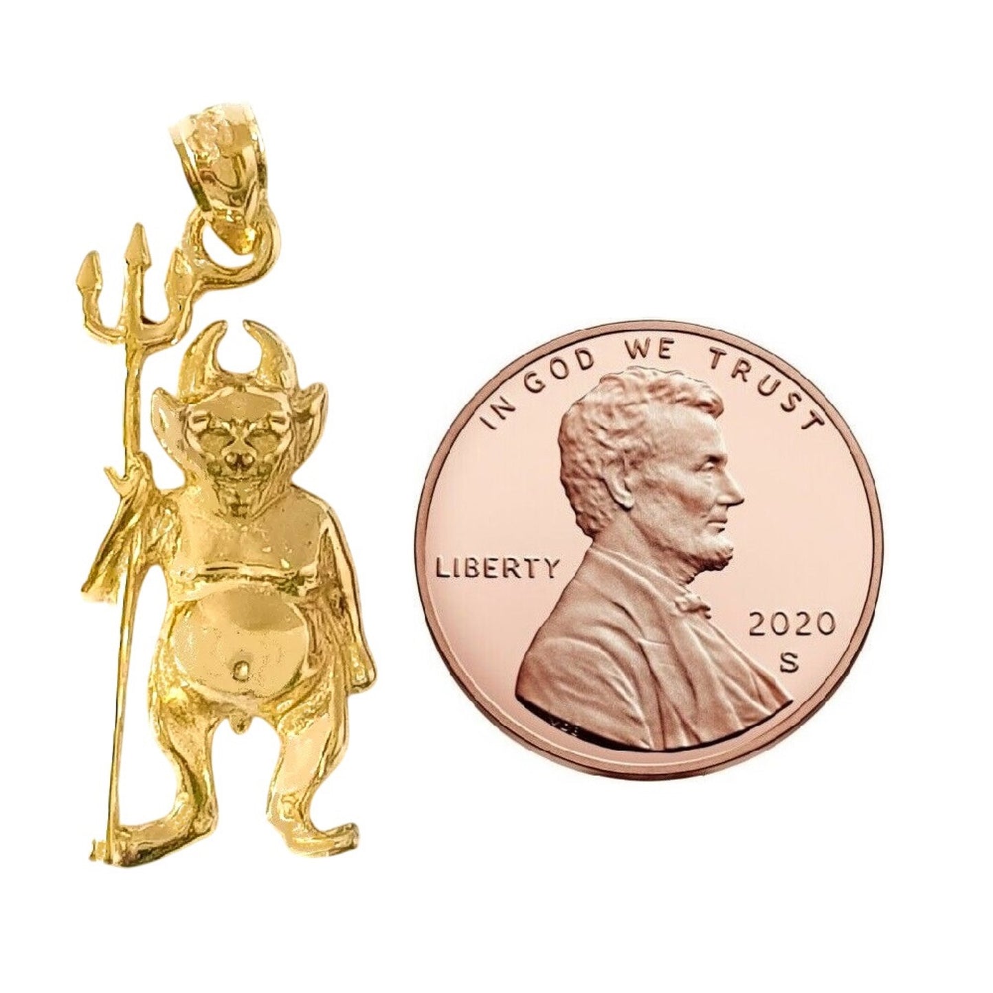 14k Yellow Gold Devil With Pitchfork Pendant