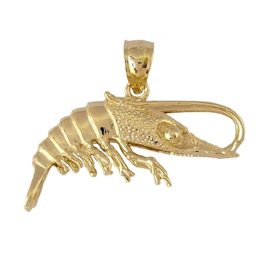 14K Yellow Gold Shrimp 3D Pendant
