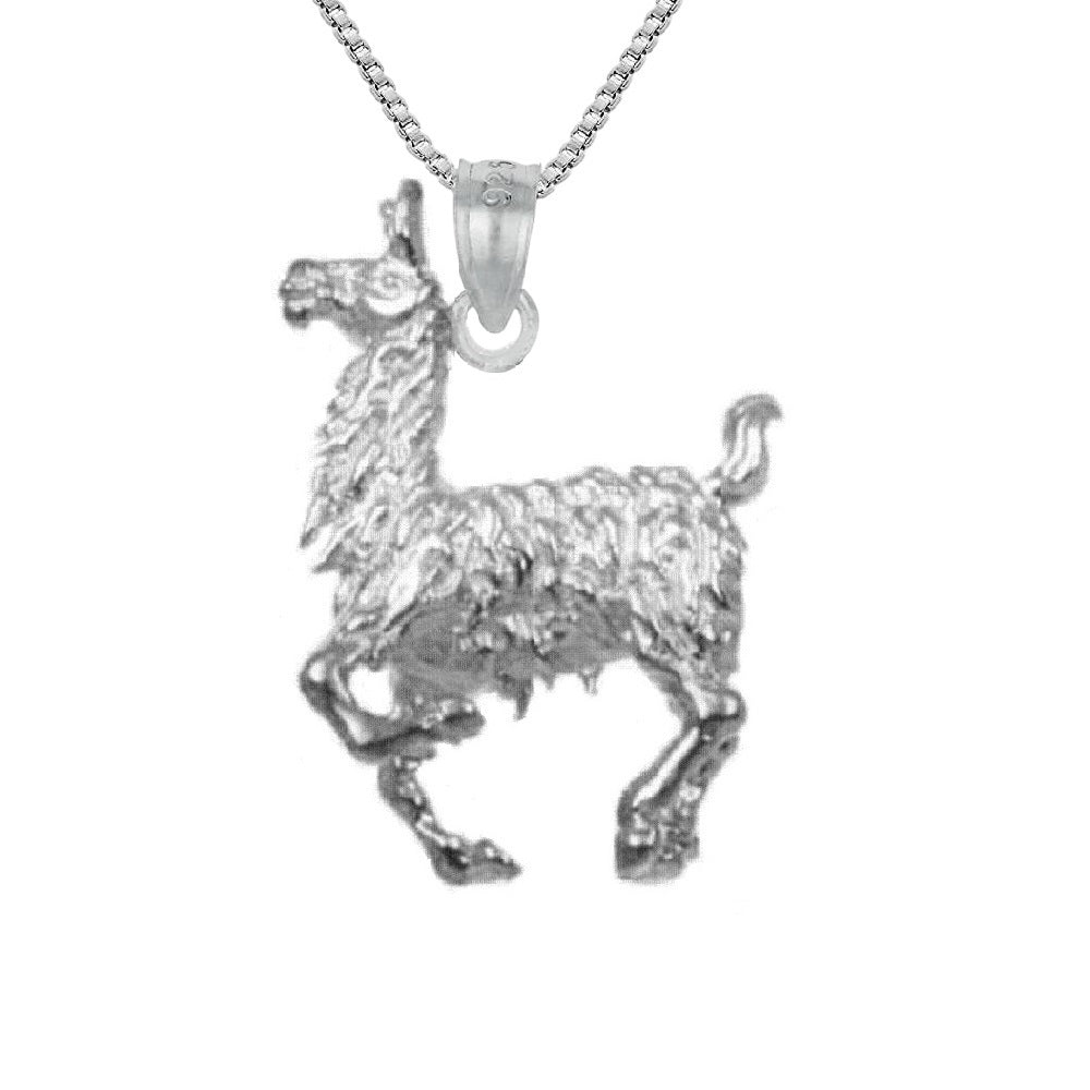 925 Sterling Silver Necklace w/ Llama 3D Solid Pendant