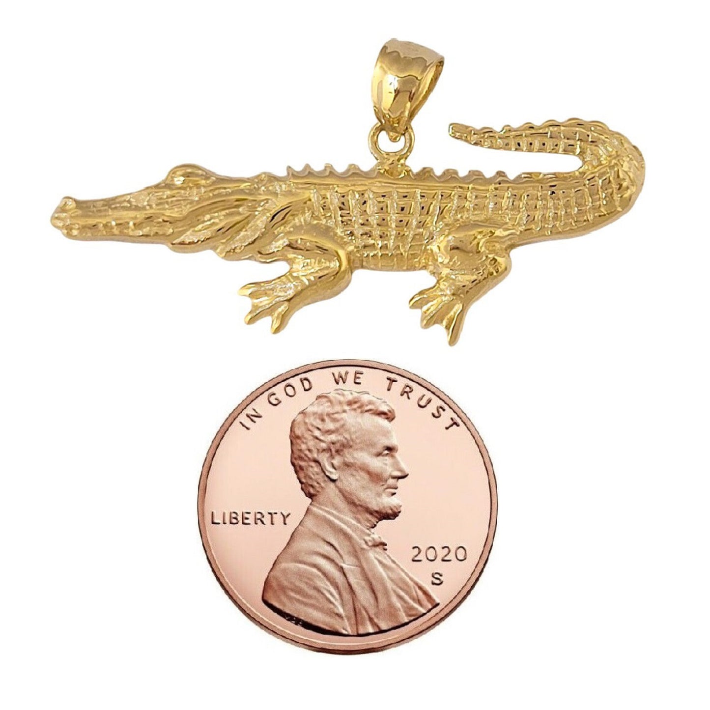 14K Yellow Gold Alligator Crocodile Pendant