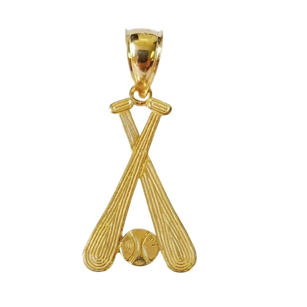 14K Yellow Gold Textured Baseball Bats & Ball Pendant