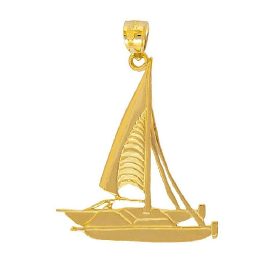 14k Yellow Gold Catamaran Sailboat Pendant