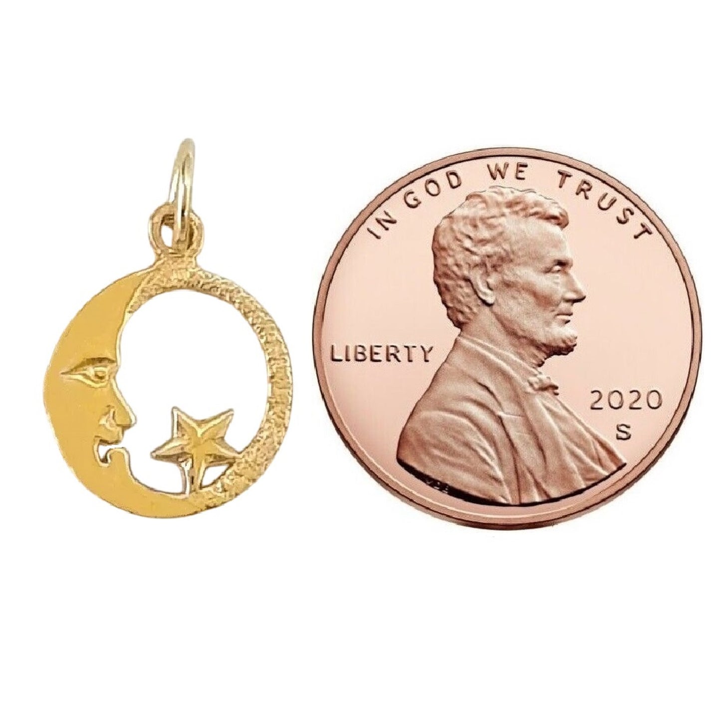 14K Yellow Gold Moon with Star Pendant Charm