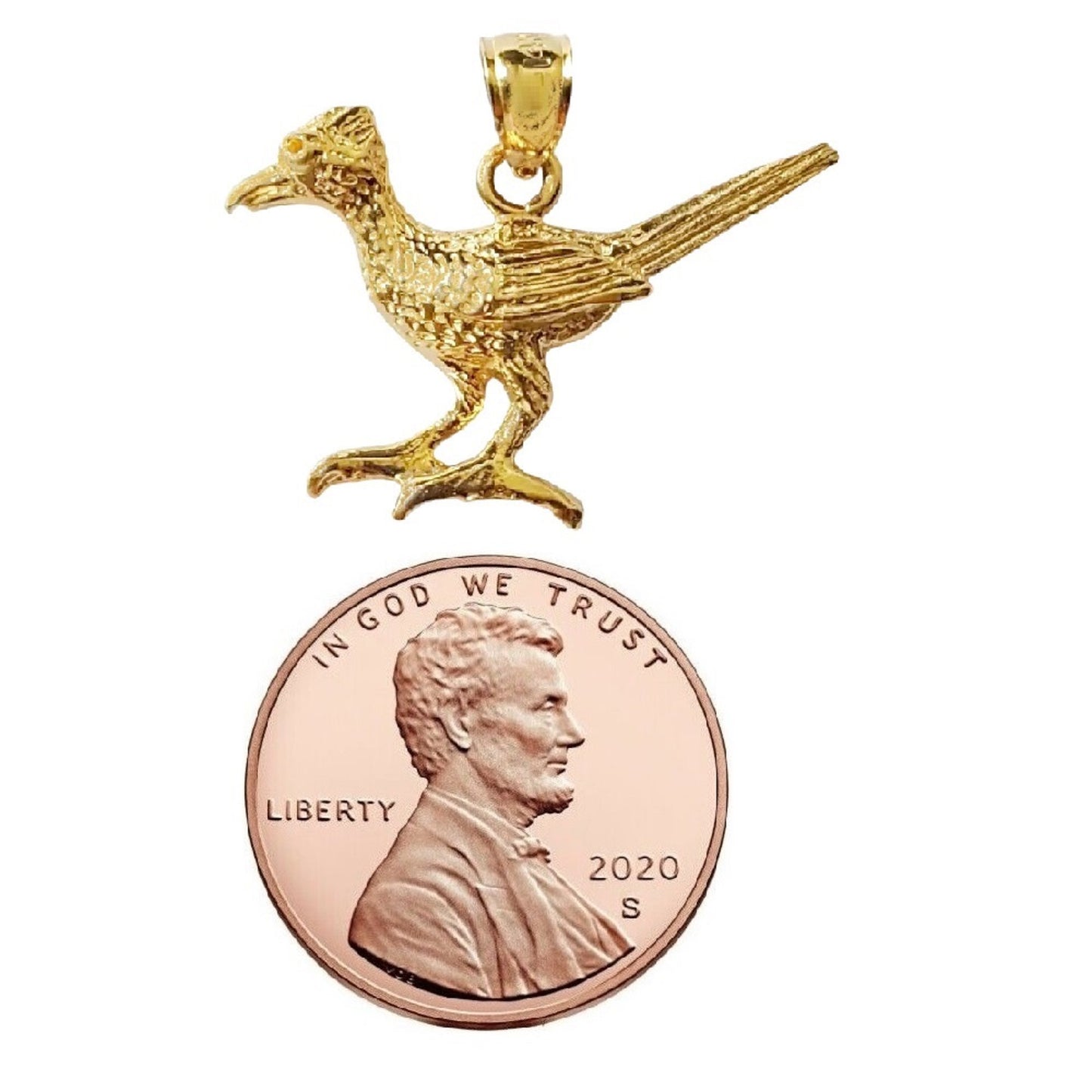 14K Yellow Gold Roadrunner Bird Pendant