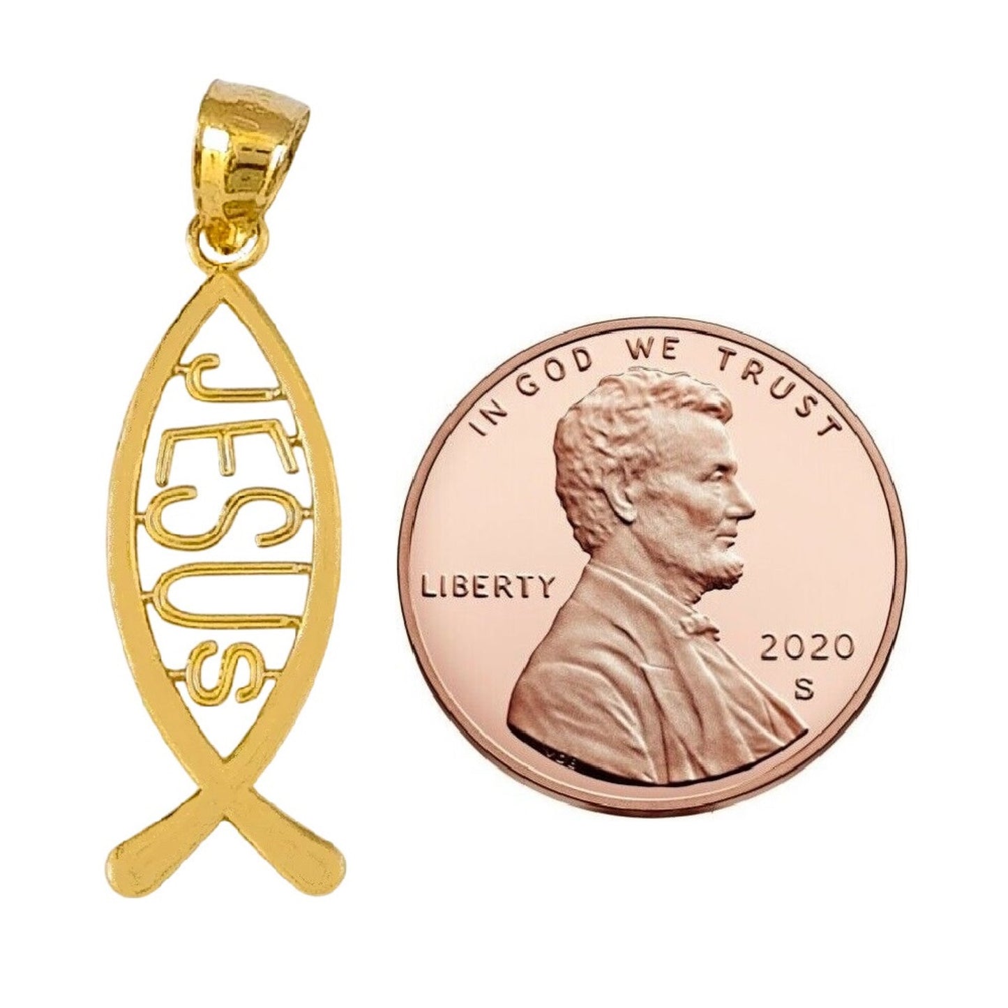 14K Yellow Gold Christian Fish with Jesus Pendant