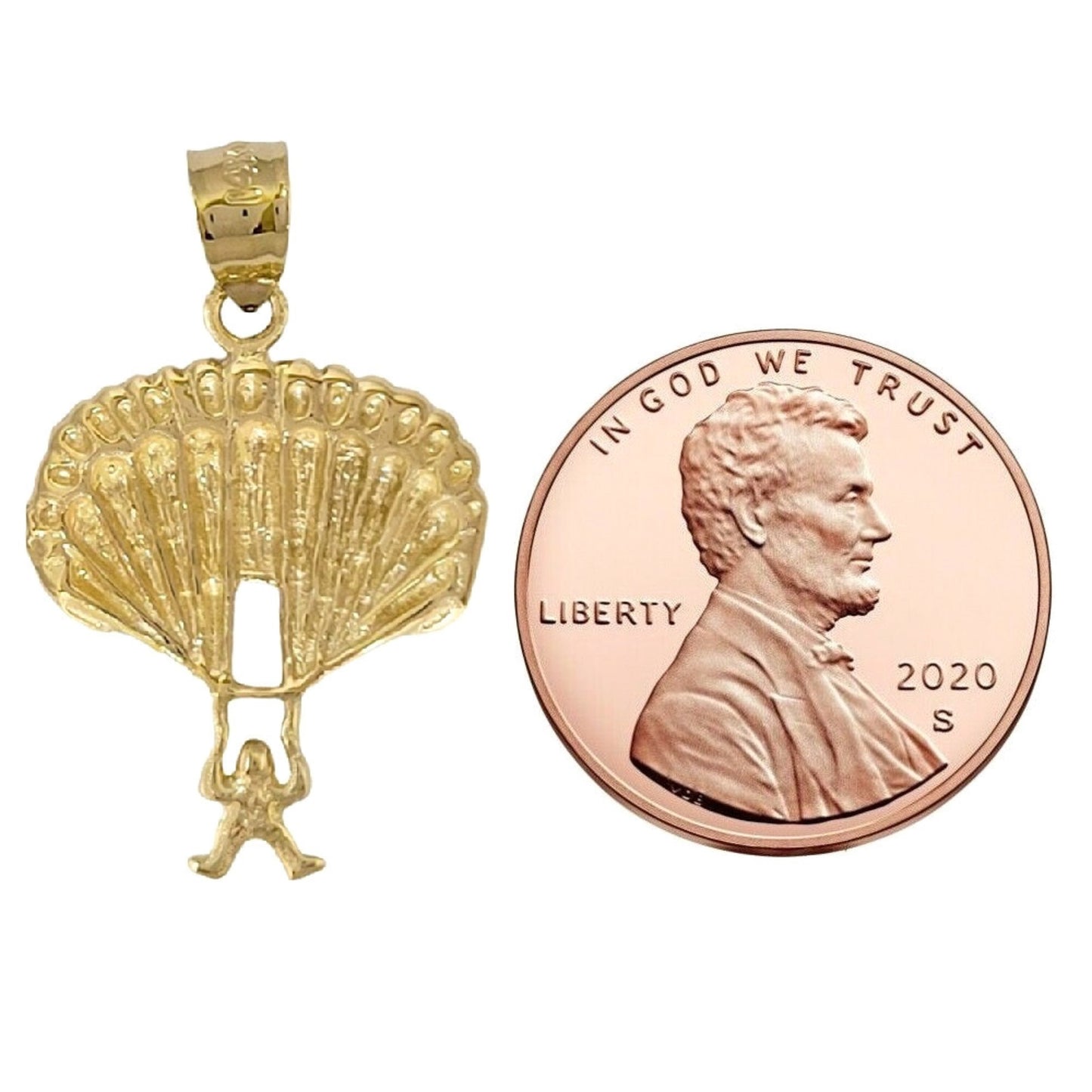 14k Yellow Gold Parachute, Parachutist Pendant