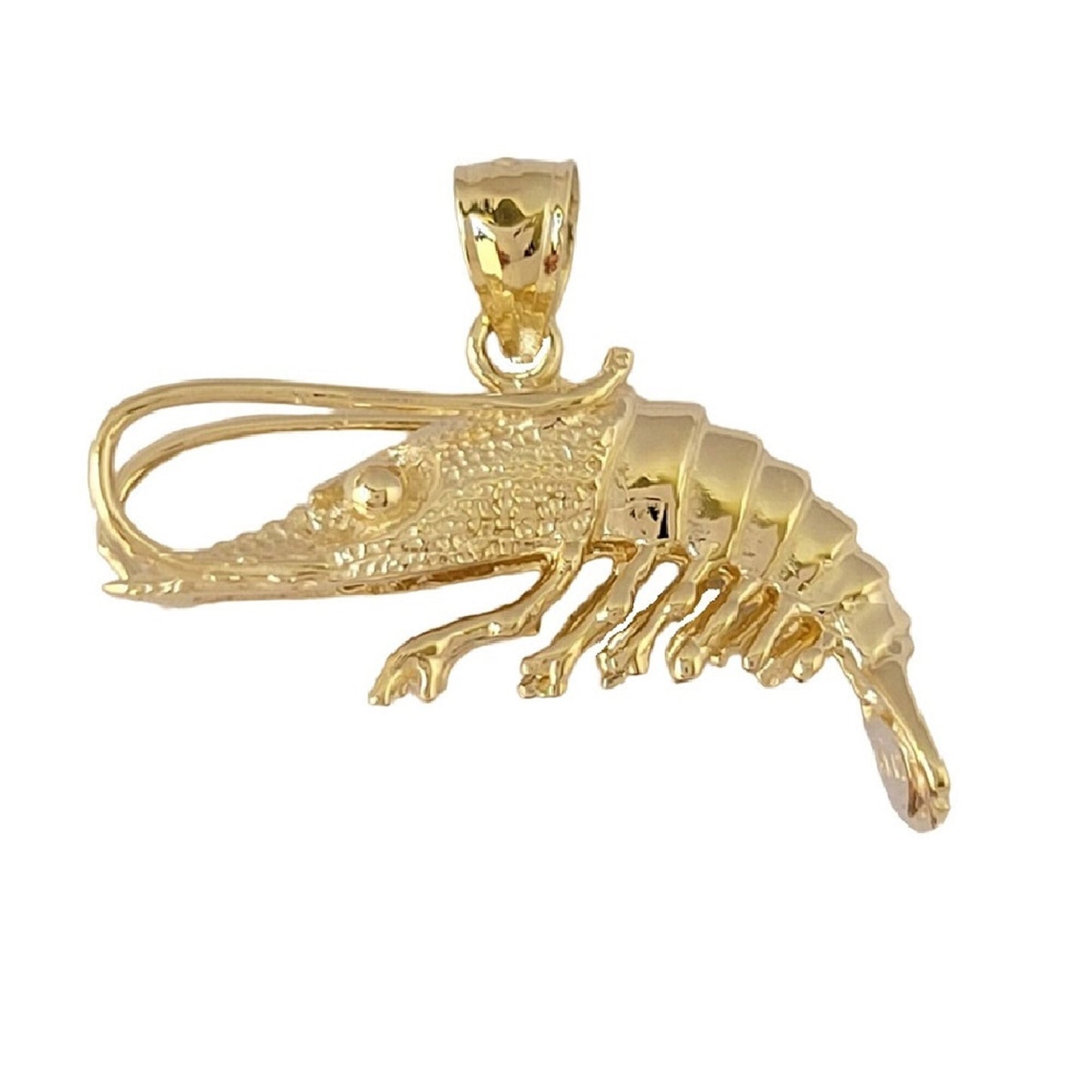 14K Yellow Gold Shrimp 3D Pendant