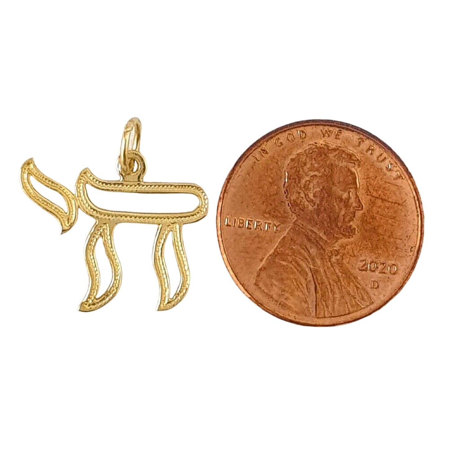 14K Yellow Gold Jewish Chai Pendant