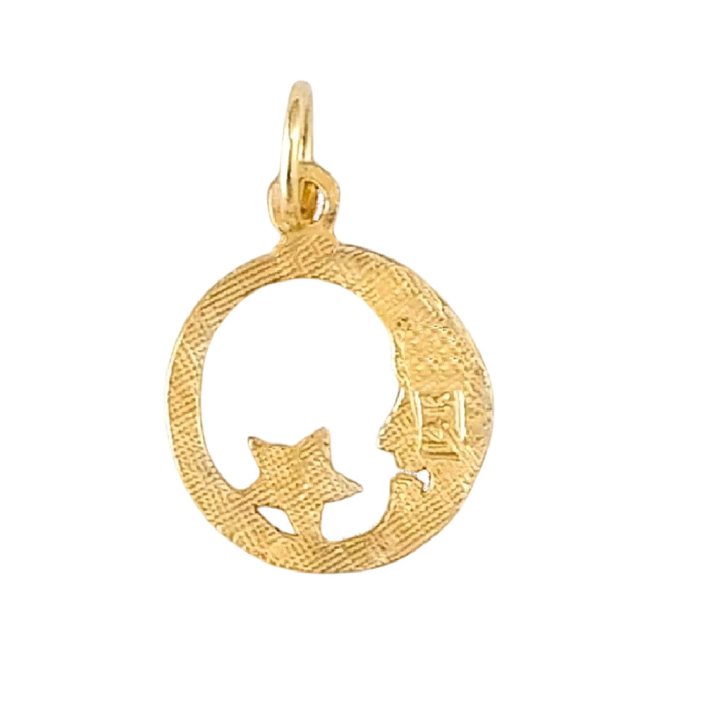 14K Yellow Gold Moon with Star Pendant Charm