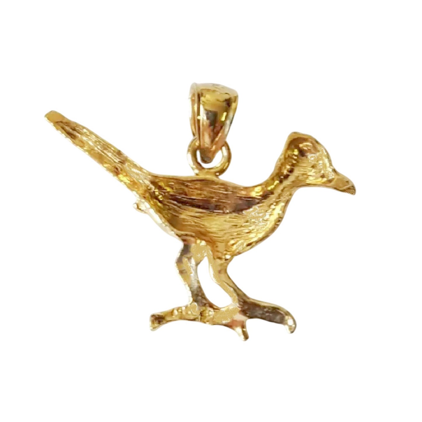 14K Yellow Gold Roadrunner Bird Pendant