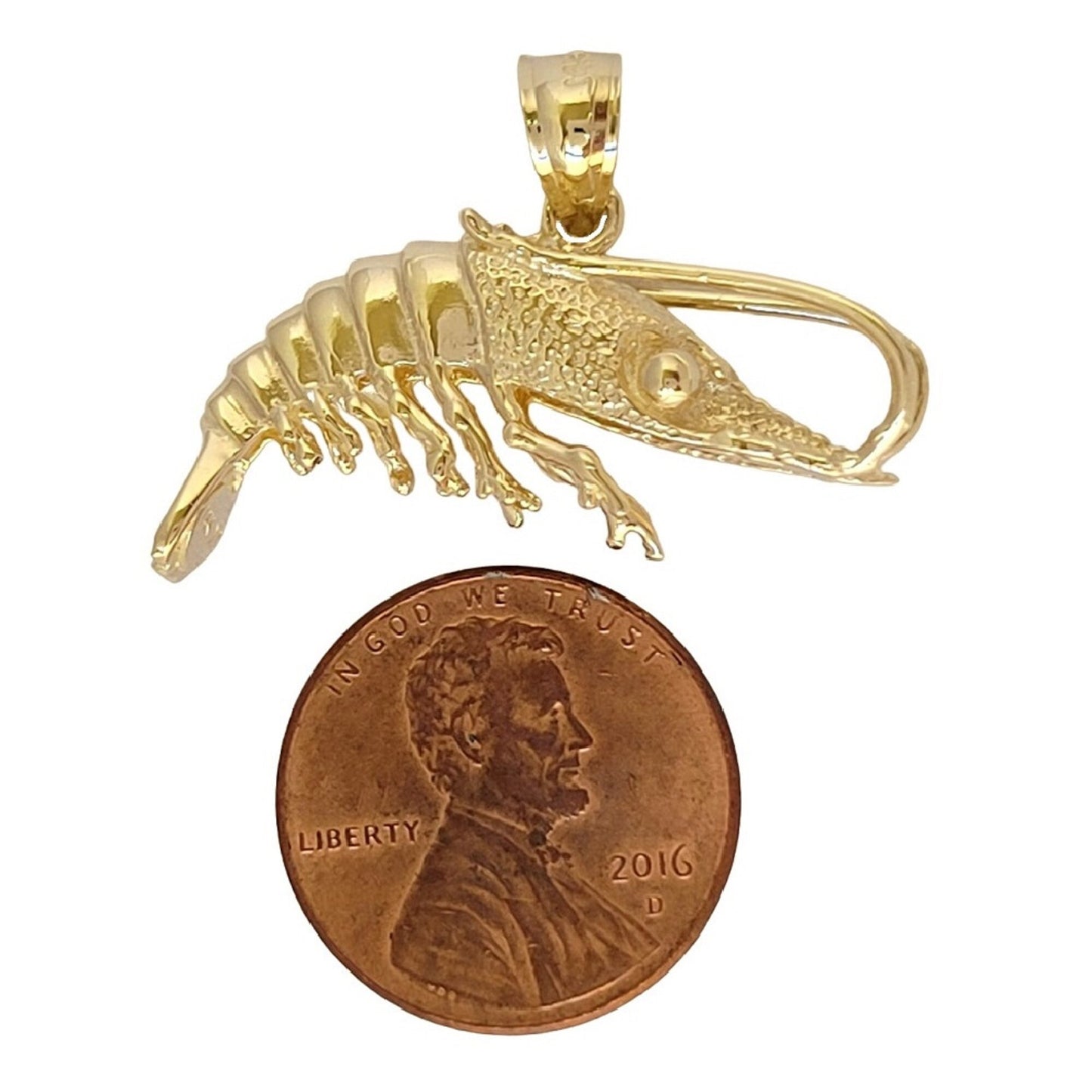 14K Yellow Gold Shrimp 3D Pendant