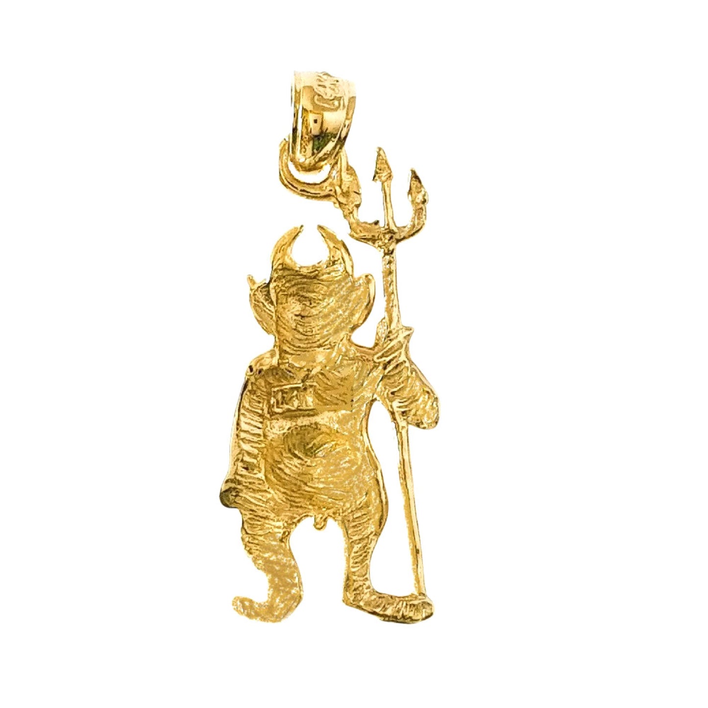 14k Yellow Gold Devil With Pitchfork Pendant