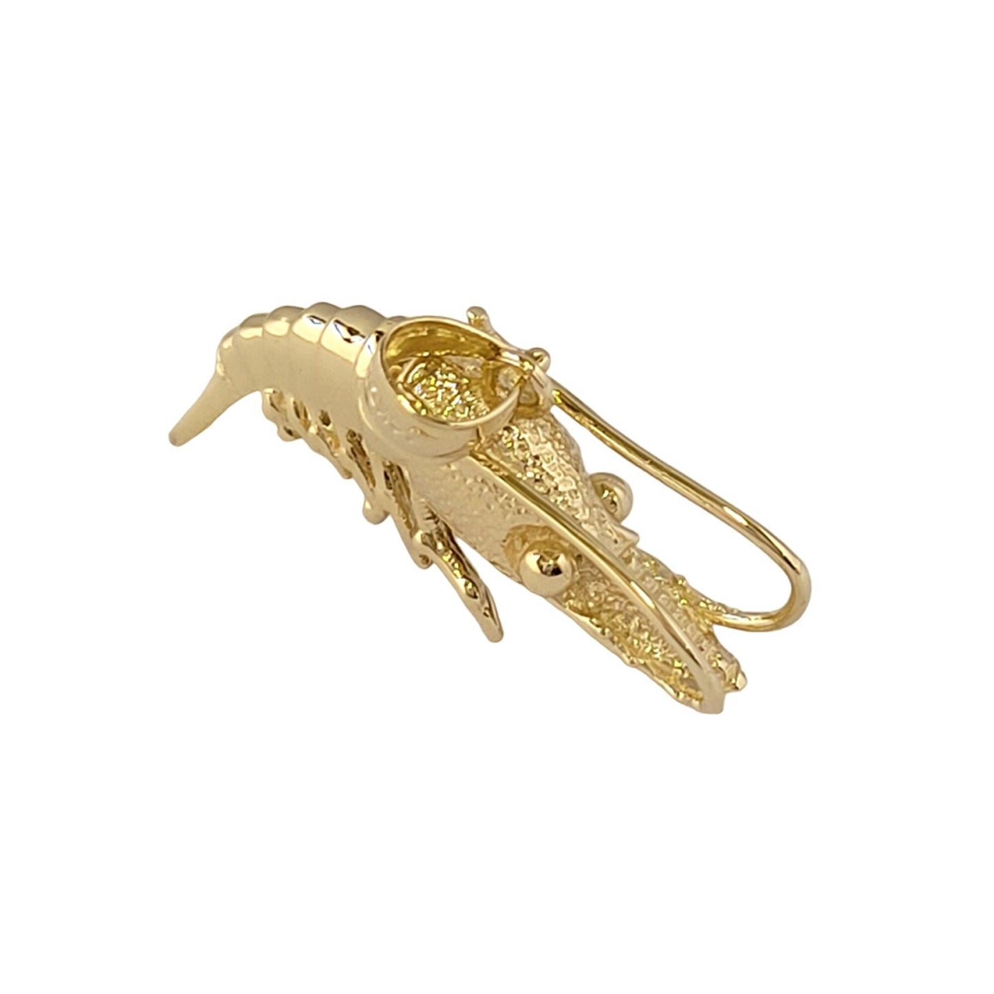 14K Yellow Gold Shrimp 3D Pendant