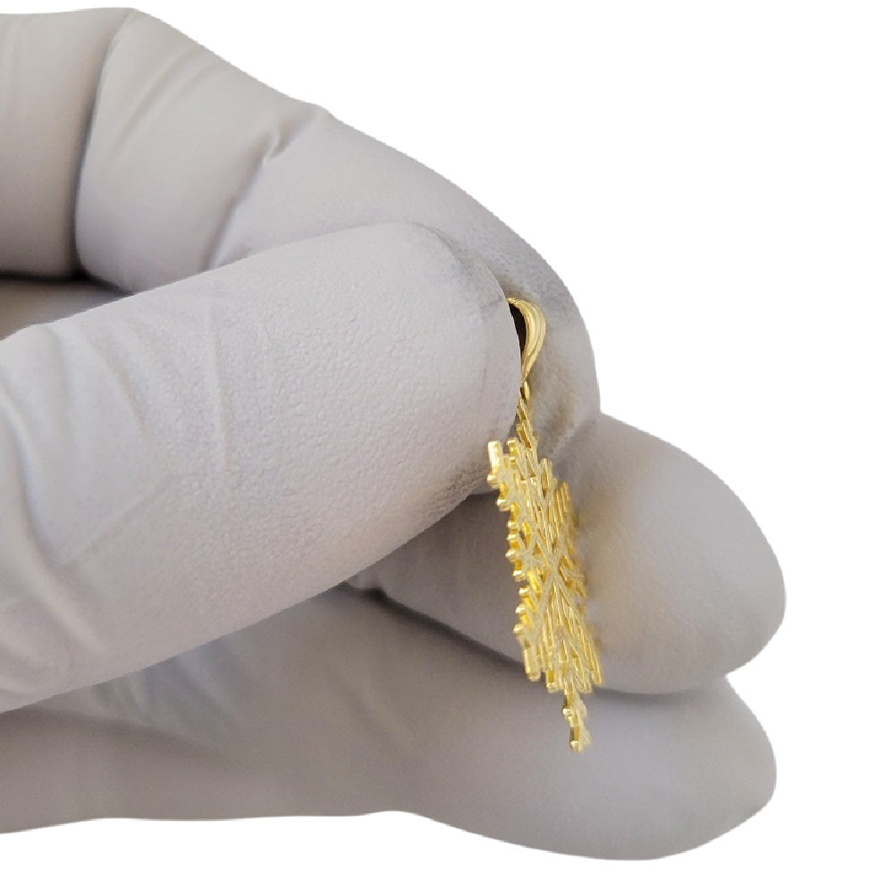 925 Sterling Silver Yellow Gold Plated 1mm Cable Chain Necklace w/ Snowflake Pendant