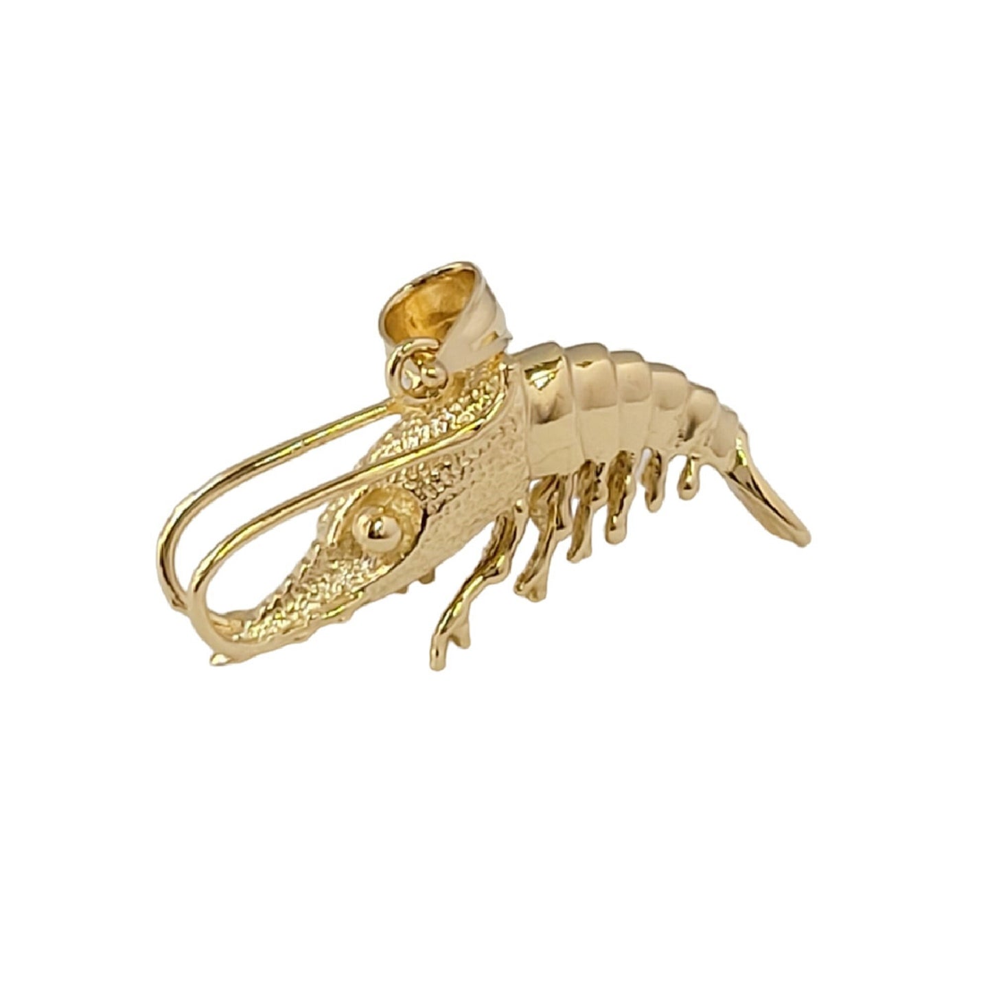 14K Yellow Gold Shrimp 3D Pendant