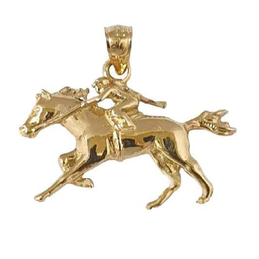 14K Yellow Gold Jockey & Horse Pendant