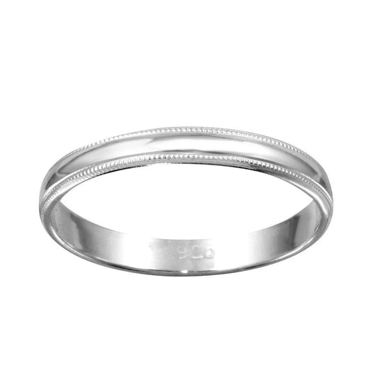 3mm Half Round Dome Milgrain Edged Design Sterling Silver Wedding Band Ring