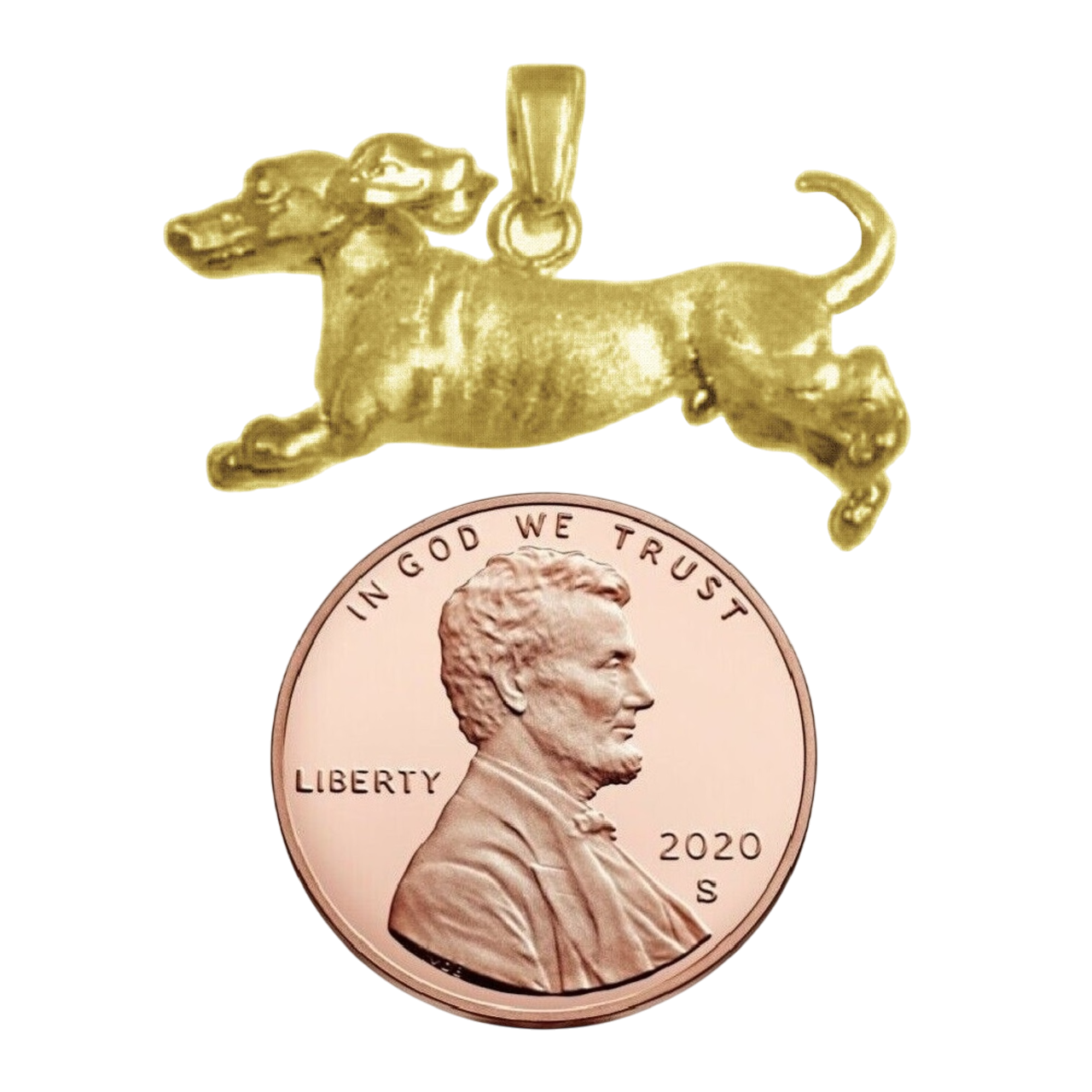 925 Sterling Silver Yellow Gold Plated Necklace w/ Dachshund Dog 3D Solid Pendant