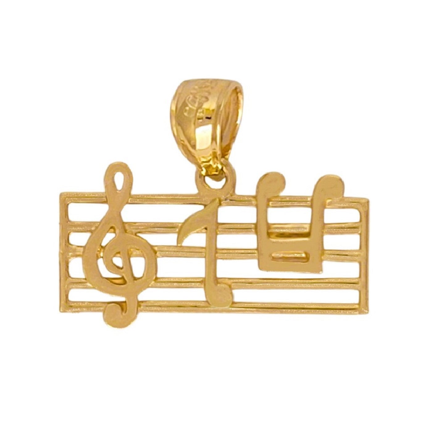 14K Yellow Gold Treble Clef Musical Notes Pendant