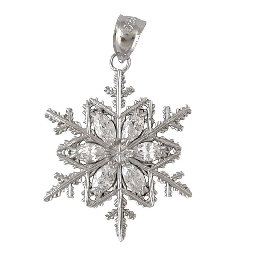 Sterling Silver Snowflake Pendant with Cubic Zirconia Stones