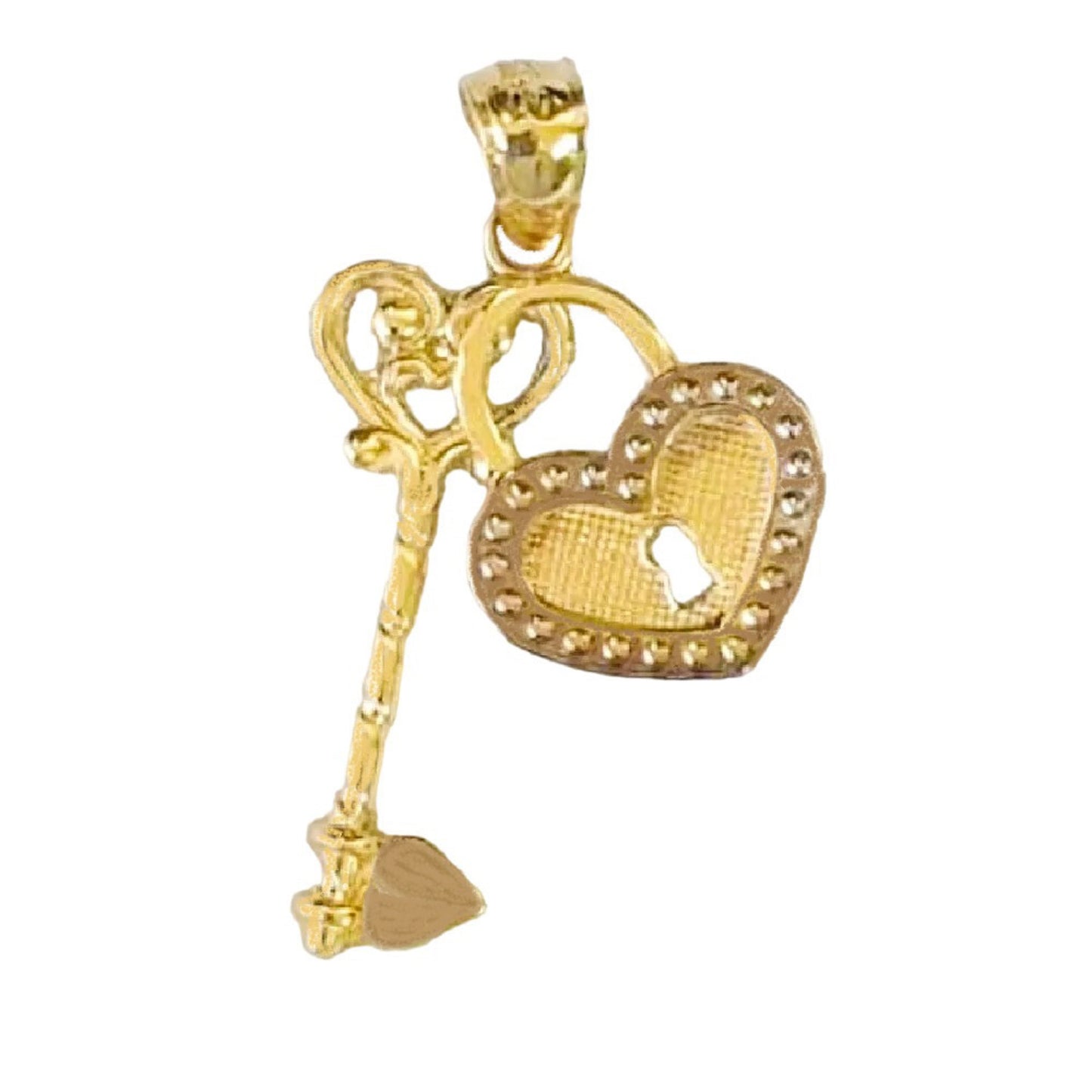 14K Yellow Gold Two Tone Heart Locket with Key Pendant