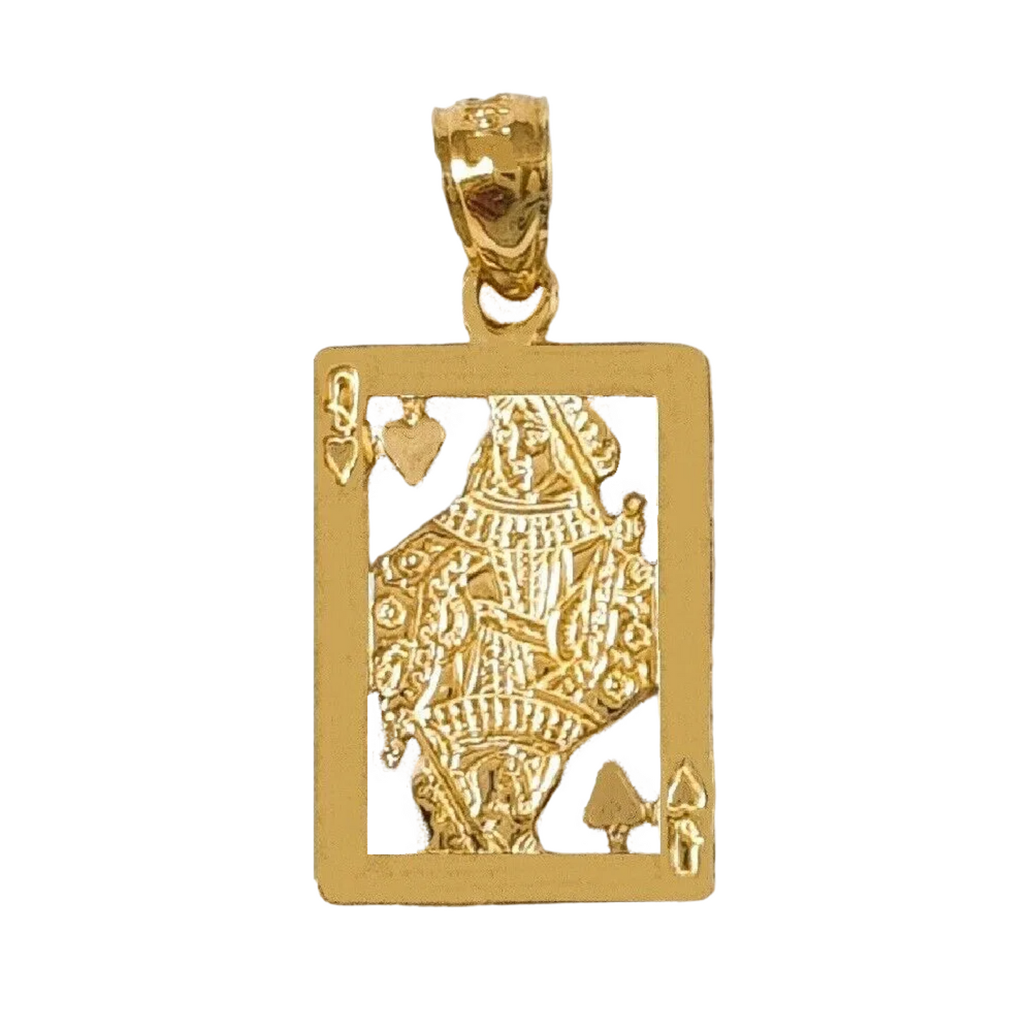 14K Yellow Gold Queen of Hearts Playing Card Pendant
