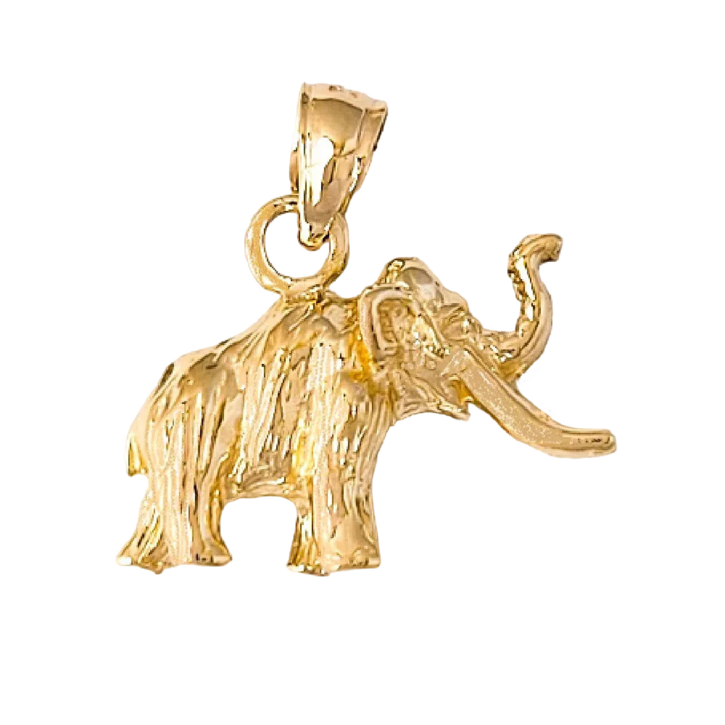 14K Yellow Gold Mammoth Elephant 3D Solid Pendant