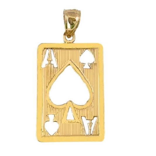 14k Yellow Gold Ace Of Spades Playing Cards Pendant