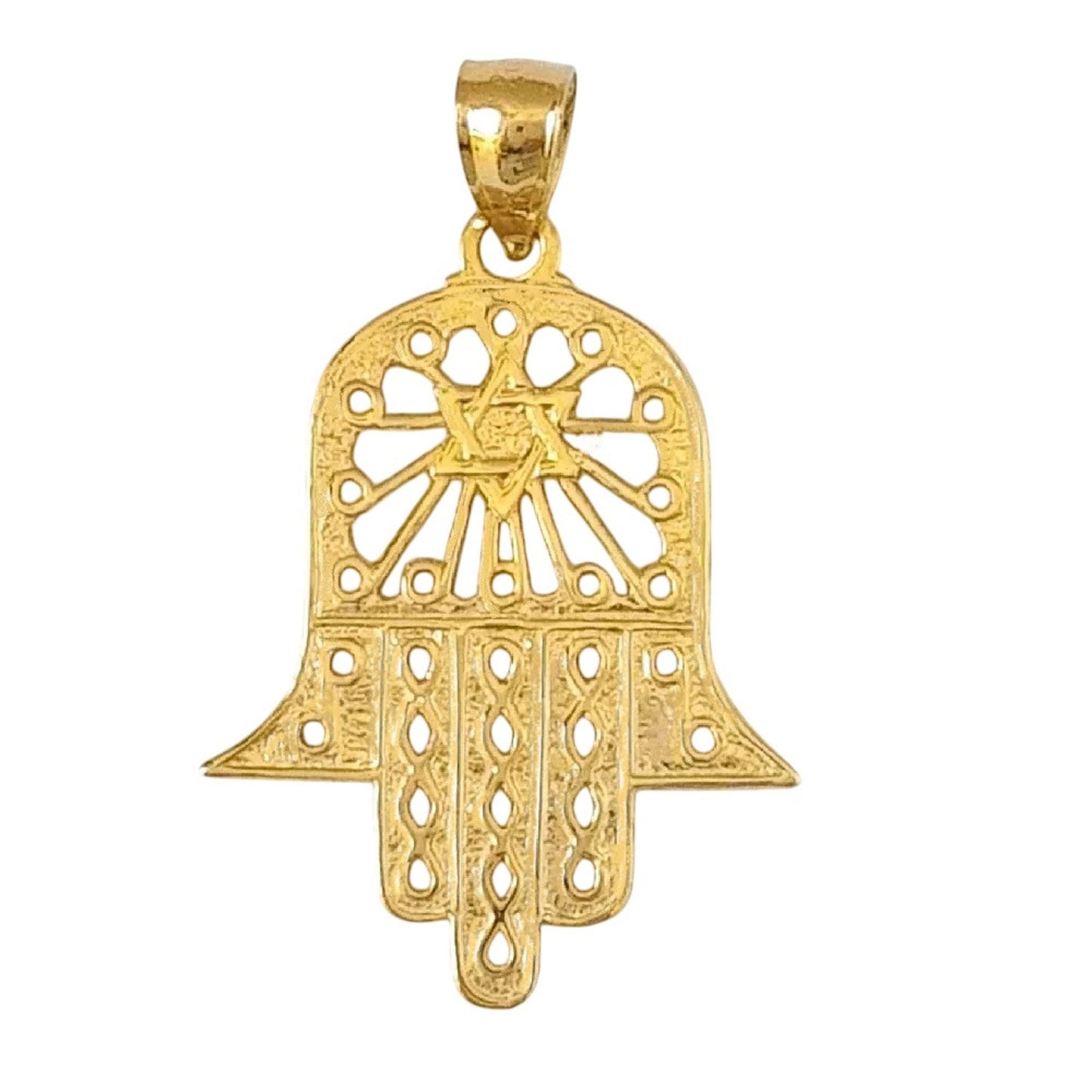 14K Yellow Gold Hamsa Hand with Star of David Pendant