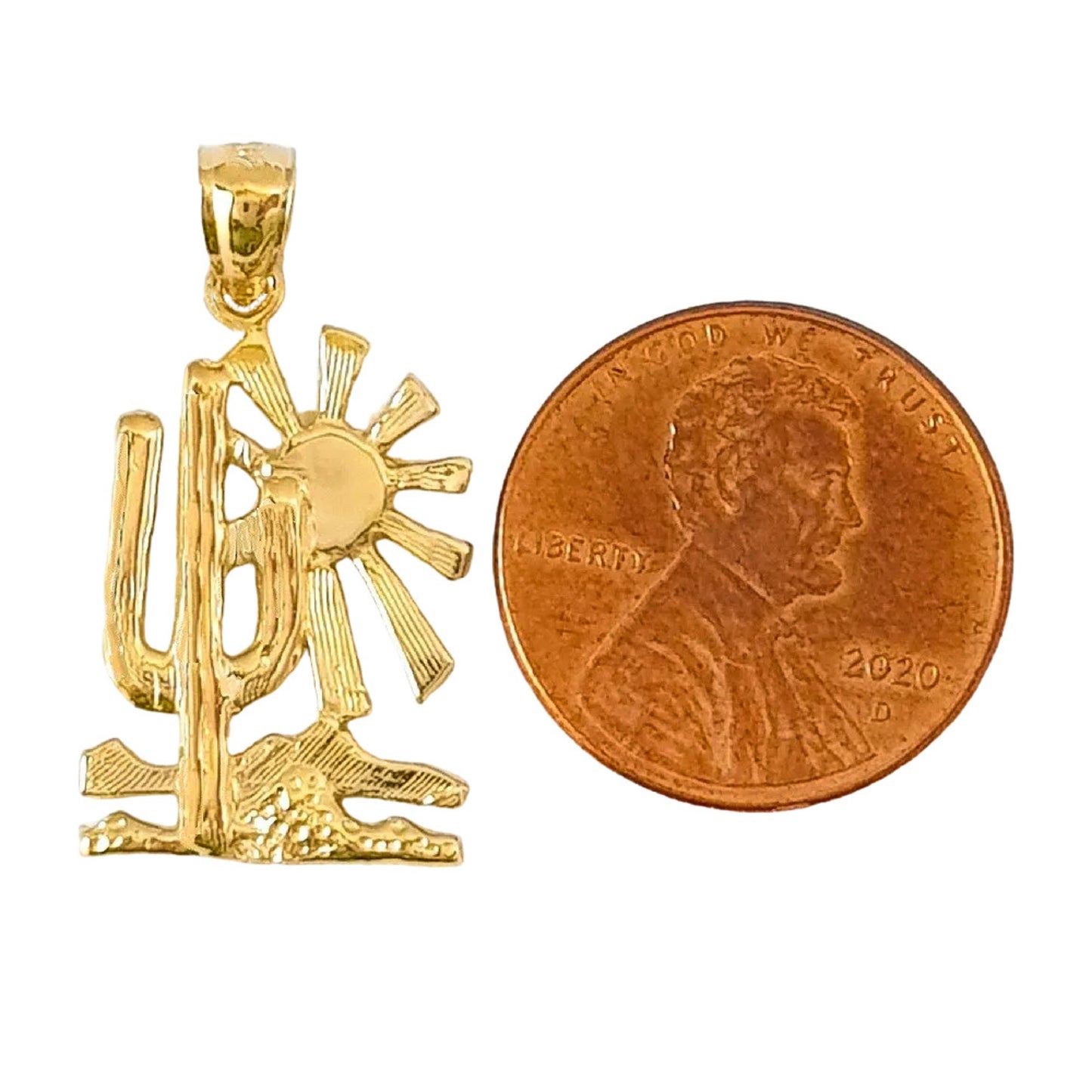 14k Yellow Gold Cactus Desert Pendant