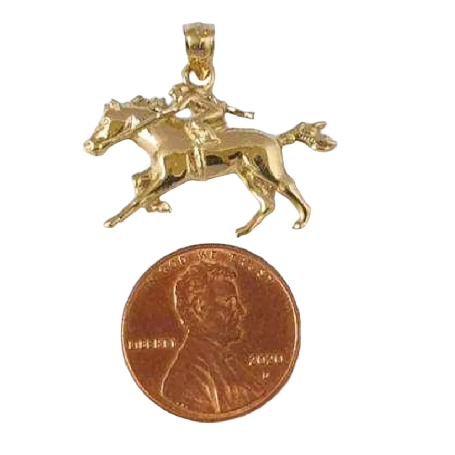 14K Yellow Gold Jockey & Horse Pendant