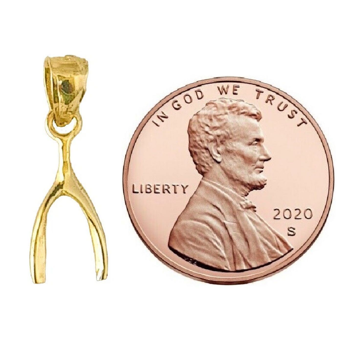 14K Yellow Gold WISHBONE Charm Pendant