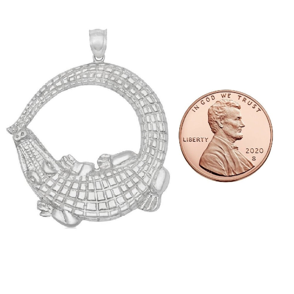 925 Sterling Silver Necklace w/ Crocodile Alligator Pendant