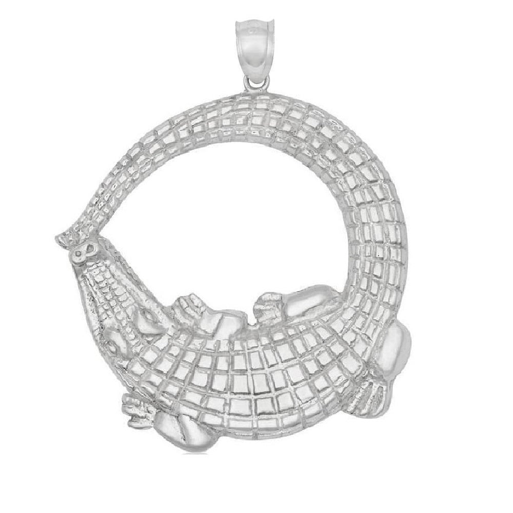 925 Sterling Silver Necklace w/ Crocodile Alligator Pendant