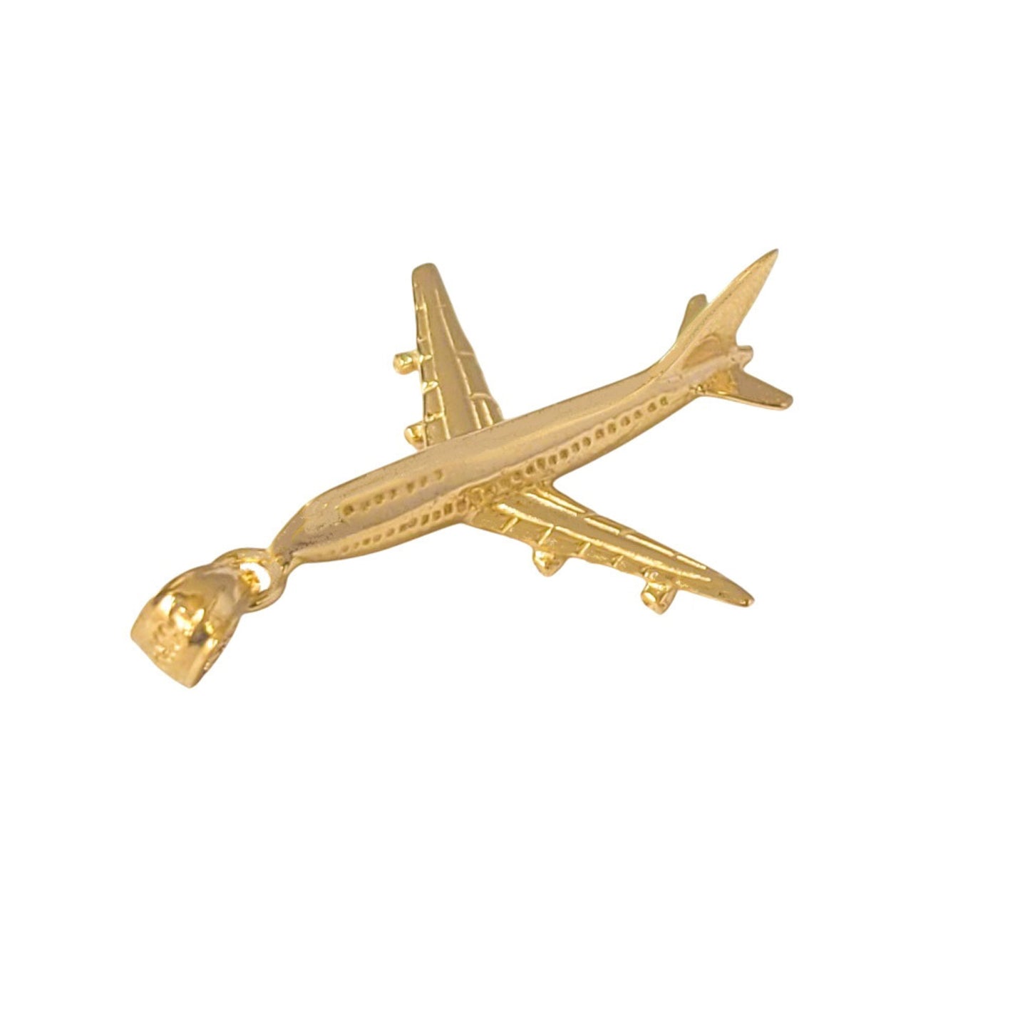 14k Yellow Gold Airplane 3D (3 Dimensional) Solid Pendant