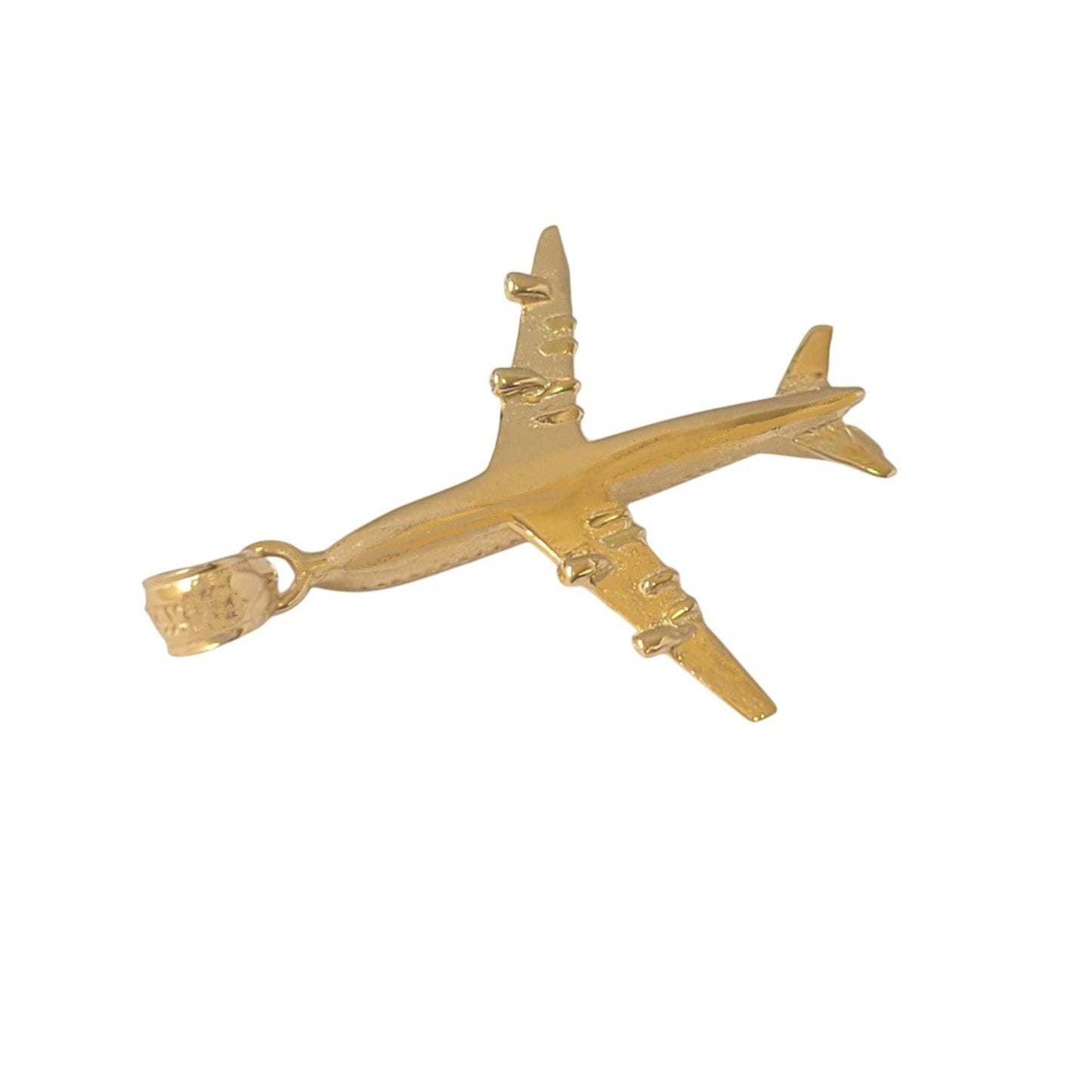 14k Yellow Gold Airplane 3D (3 Dimensional) Solid Pendant