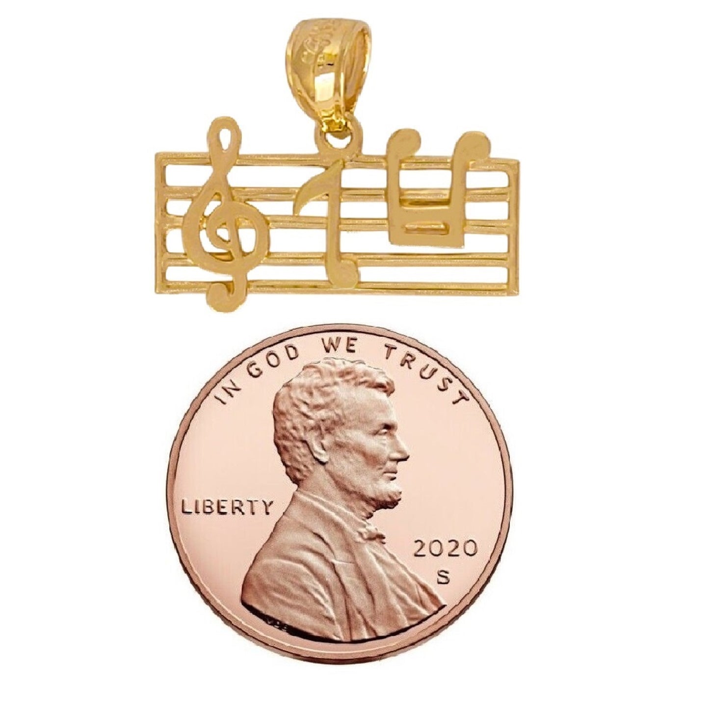 14K Yellow Gold Treble Clef Musical Notes Pendant