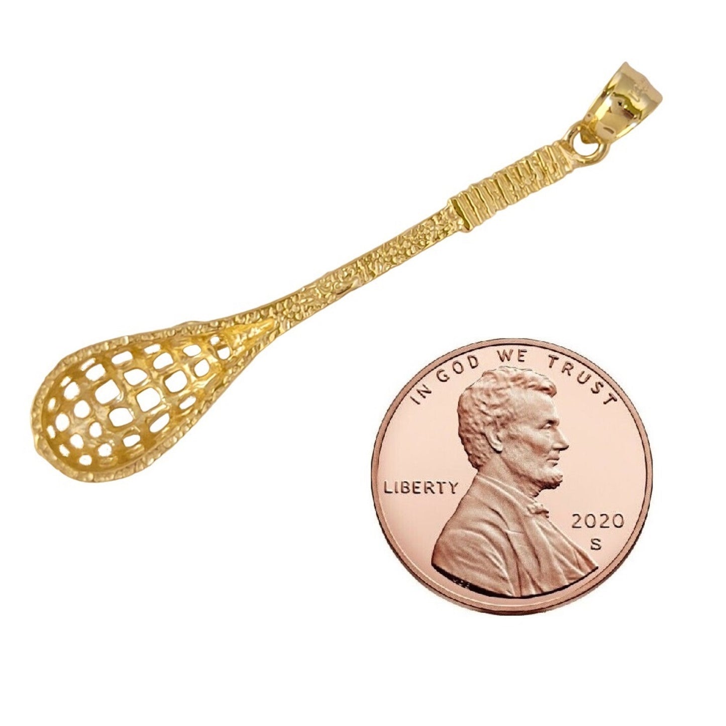 14k Yellow Gold Lacrosse Stick 3D (3 Dimensional) Pendant
