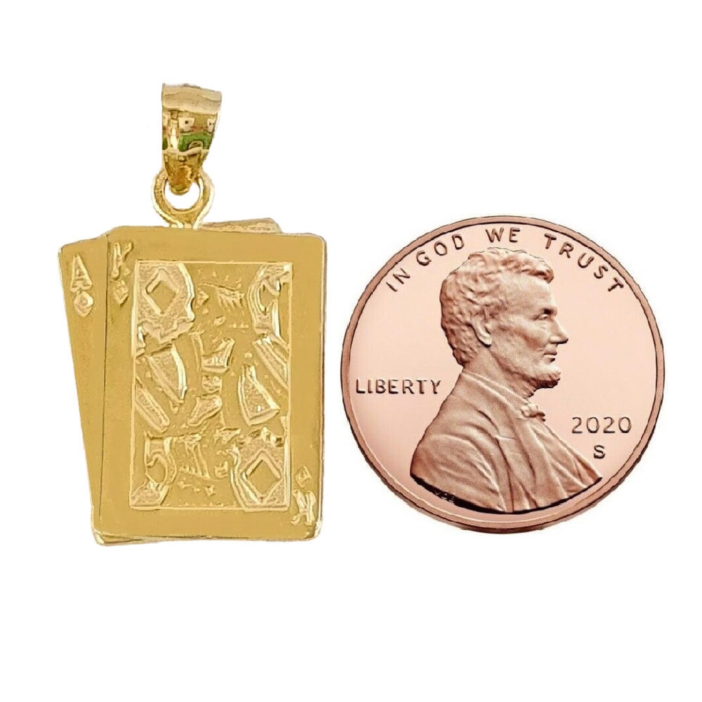 14K Yellow Gold Ace and King Playing Cards Pendant