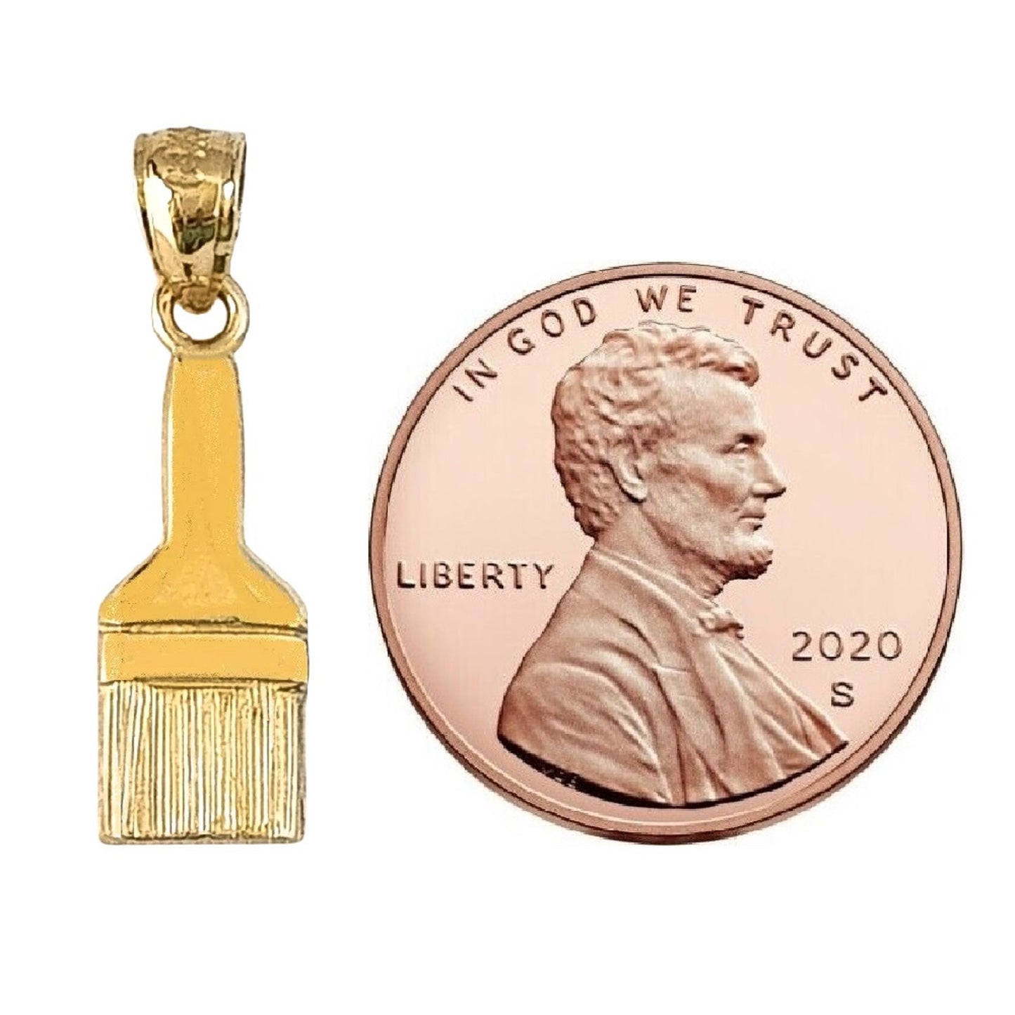14K Yellow Gold Paint Brush Pendant Charm