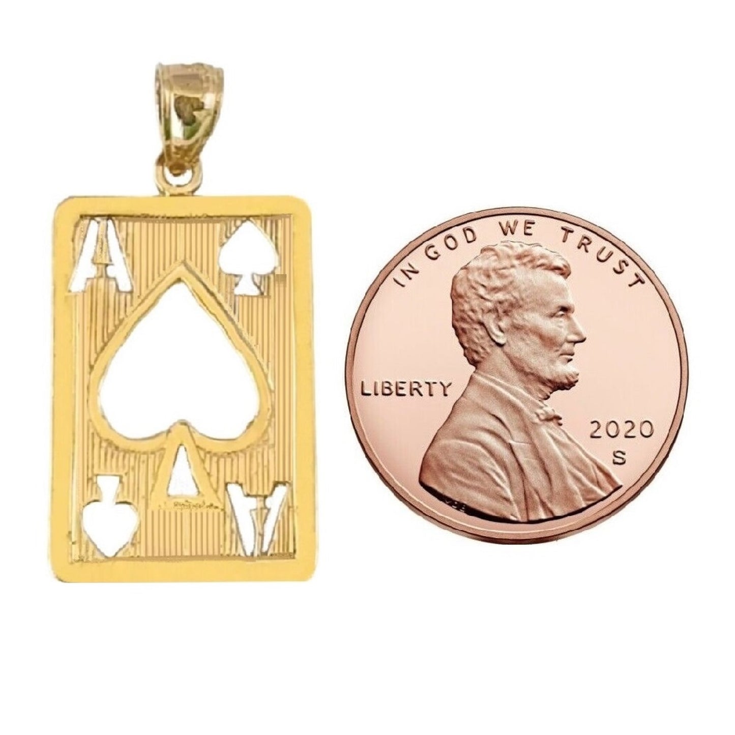14k Yellow Gold Ace Of Spades Playing Cards Pendant