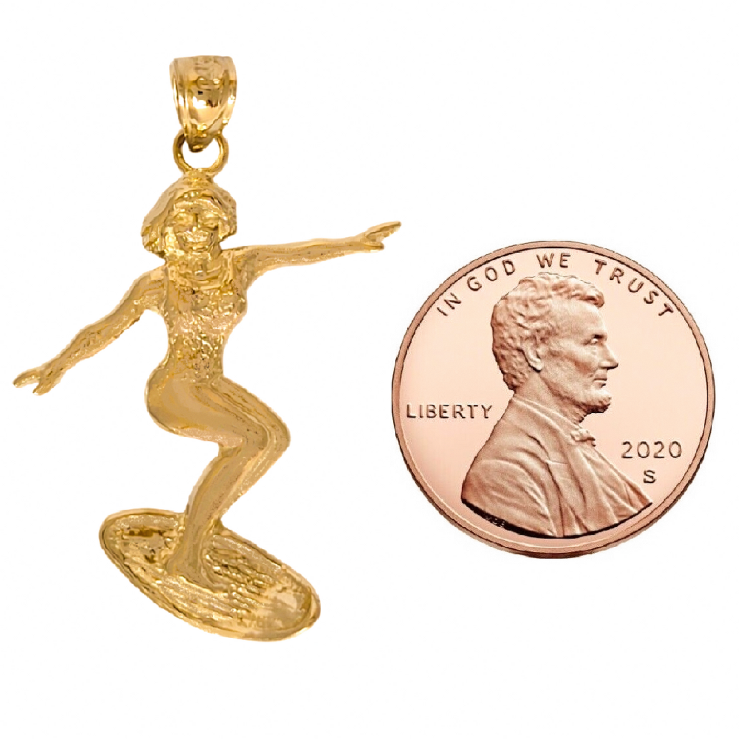 14K Yellow Gold Surfer Pendant