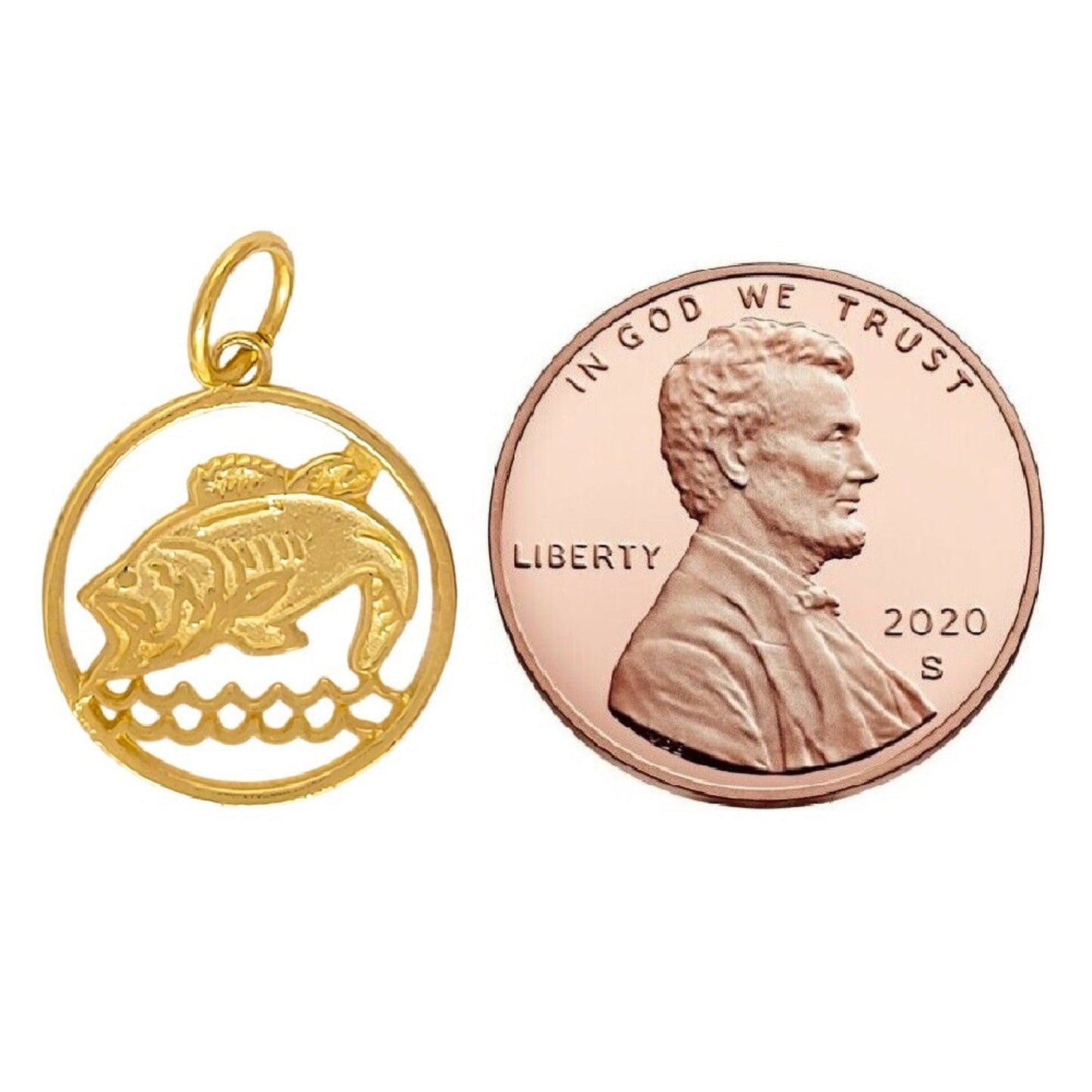 14K Yellow Gold Bass Fish Pendant Charm