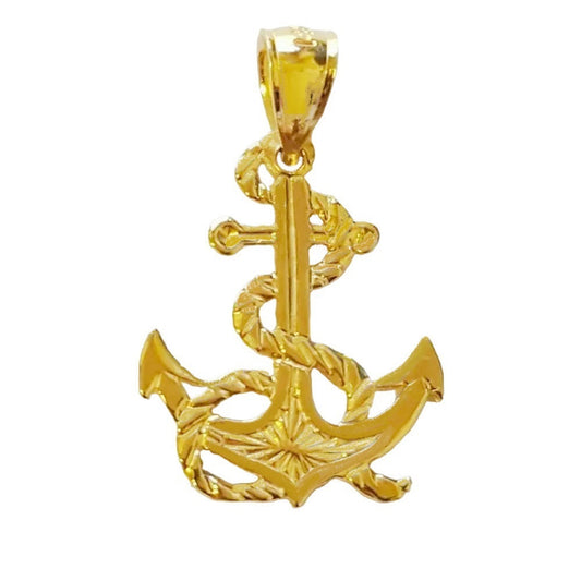 14K Yellow Gold Anchor with Rope Pendant