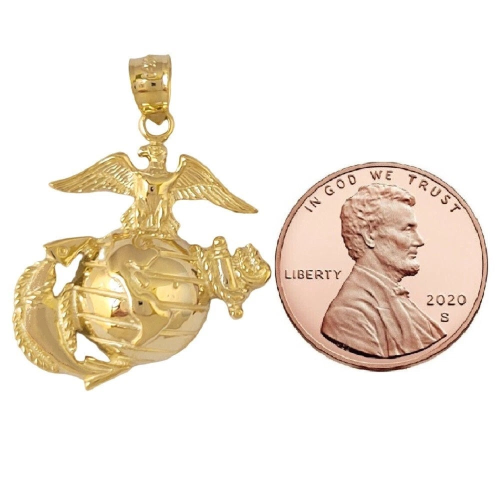 14k Yellow Gold Eagle Globe Anchor Pendant, Made in USA