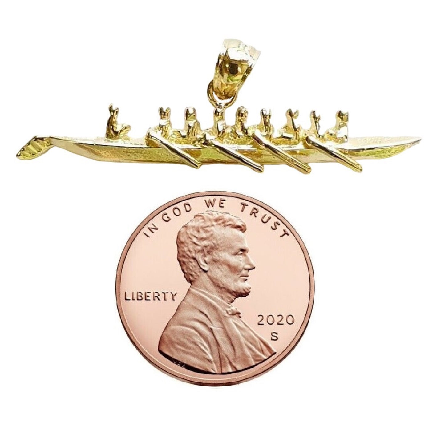 14K Yellow Gold Canoe Rowing Team 3D Pendant