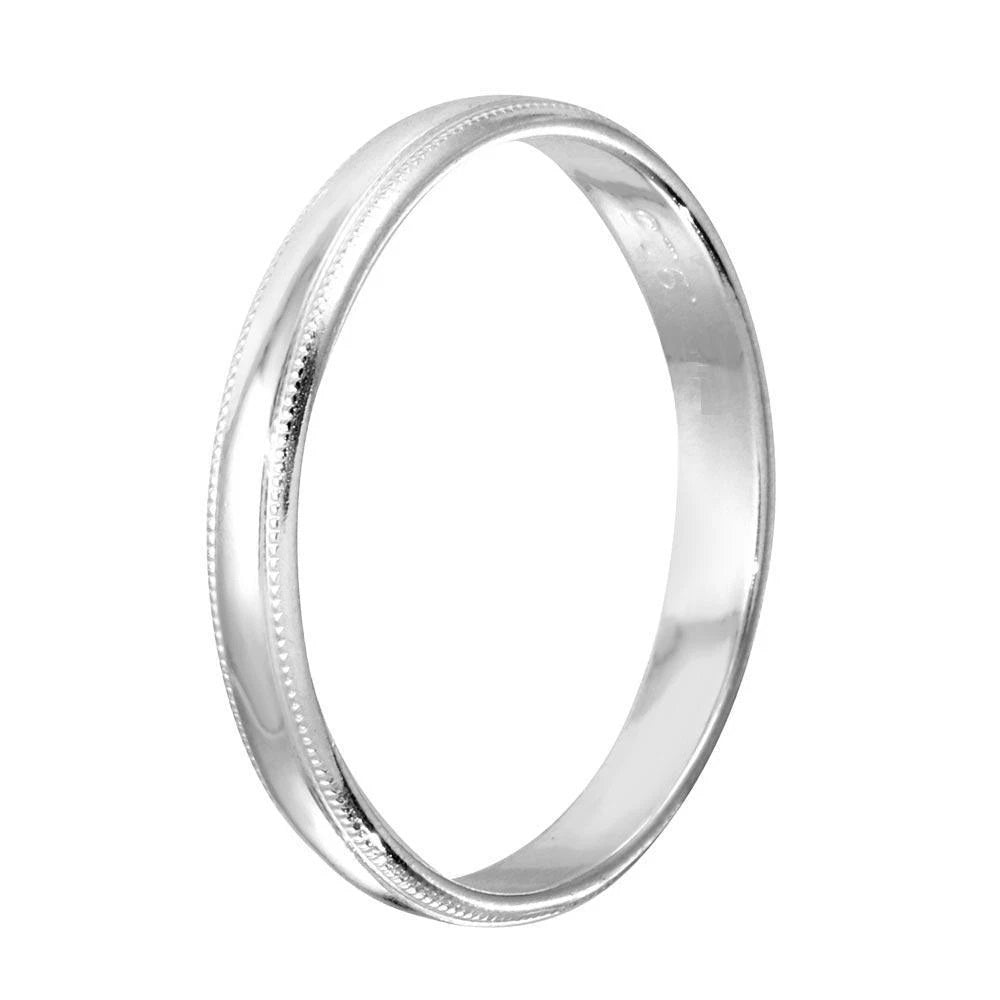 3mm Half Round Dome Milgrain Edged Design Sterling Silver Wedding Band Ring