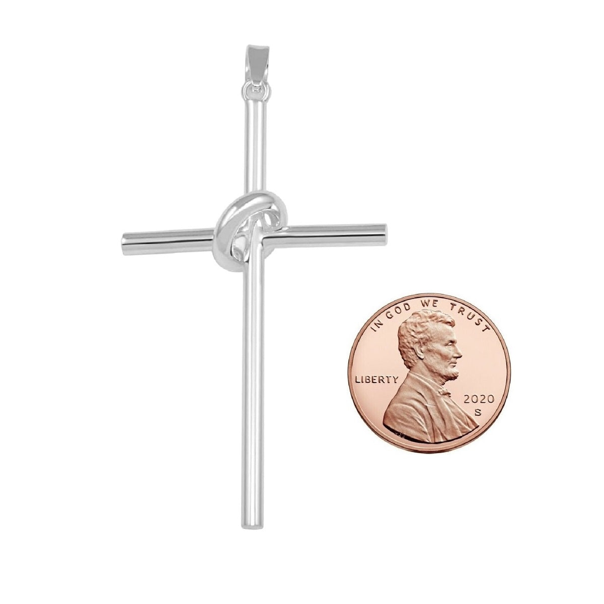 925 Sterling Silver Cross in Hoop 3D (3 Dimensional) Large Pendant